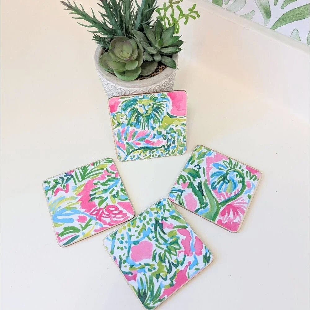 Set Of 4 Handmade Coasters Preppy Coastal Cottage Beachy Entertaining Hostess